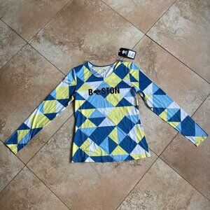Rabbit Running Long Sleeve Top Boston Marathon Mykonos Blue Yellow Size XS Women